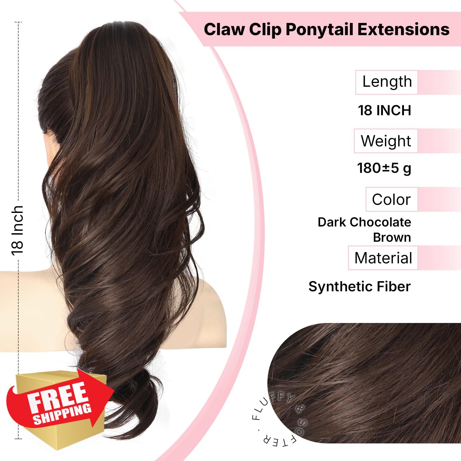 18″ Clip On Ponytail Hair Extensions Curly Claw Clip Bouncy Look