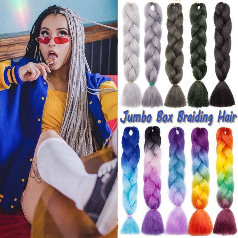 24″ Christmas Jumbo Braiding Hair Extensions Ombre Rainbow Twist Braids as Human