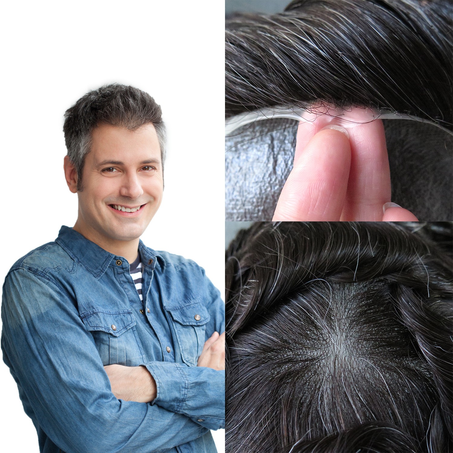 Super Thin Skin Men Hair Piece 8×10 Real Human Hair Daily Wear Toupee Brown #210