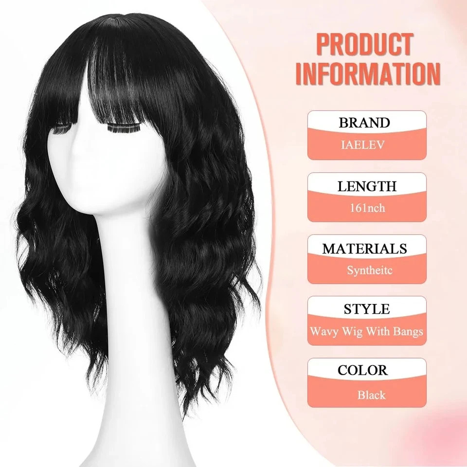 Black Wigs for Women 16 Inch Charming Wig with Bangs for Women Shoulder Length