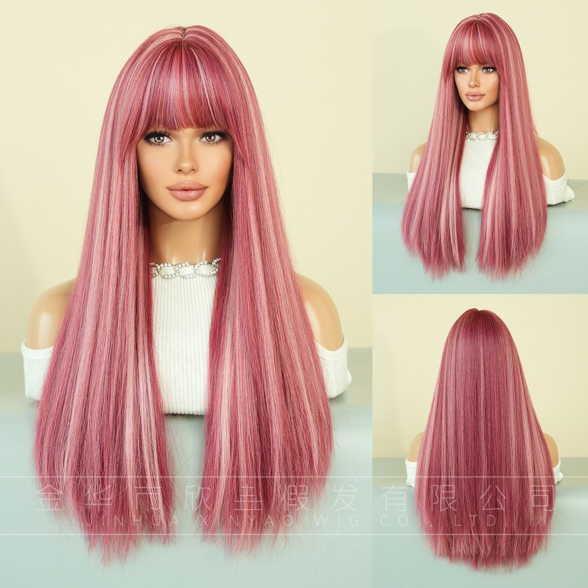 Grey Blonde Wig Long Straight Hair Daily Synthetic Fur Fake Hair Full Head Cover