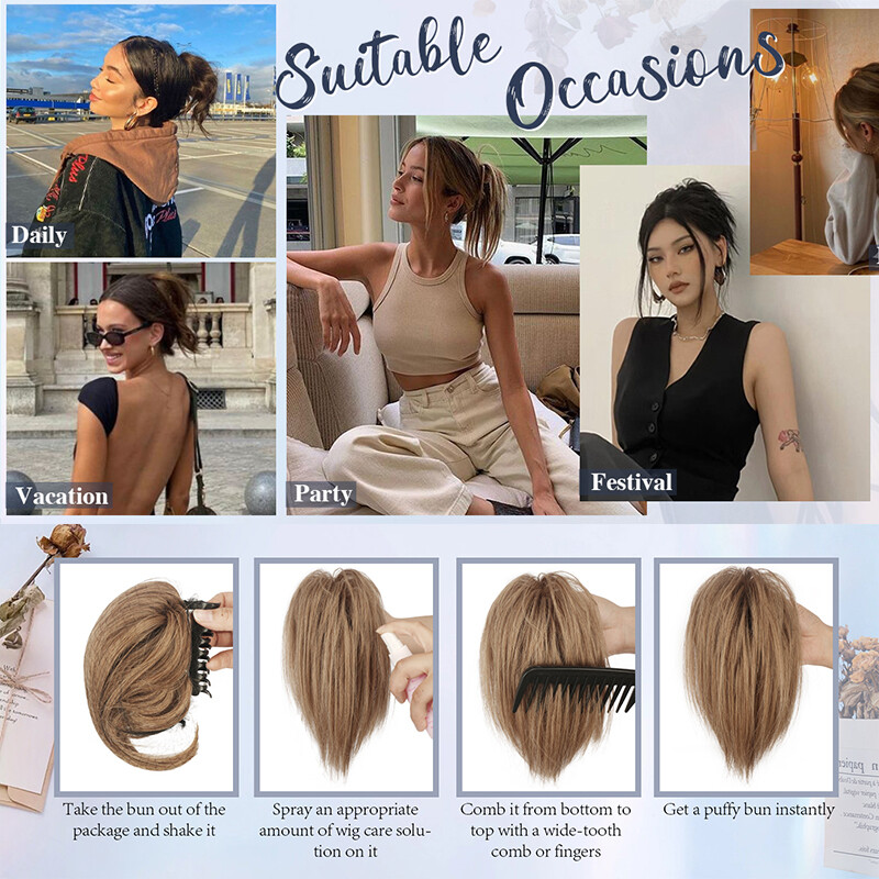 Natural Clip on in Messy Bun Hair Piece Extension Wedding Claw Clip Updo Hair US