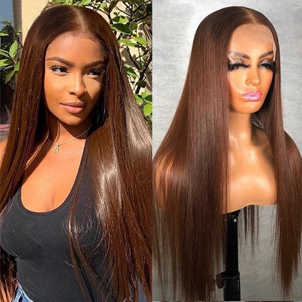 Dark Brown Synthetic Lace Front Wig Long Straight Chocolate Brown Lace Front Wig