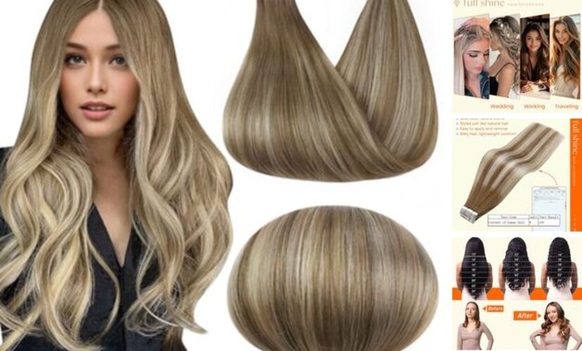 Tape in Hair 12 Inch # 6/60/6 Dark Honey with Beige Blonde Highlights