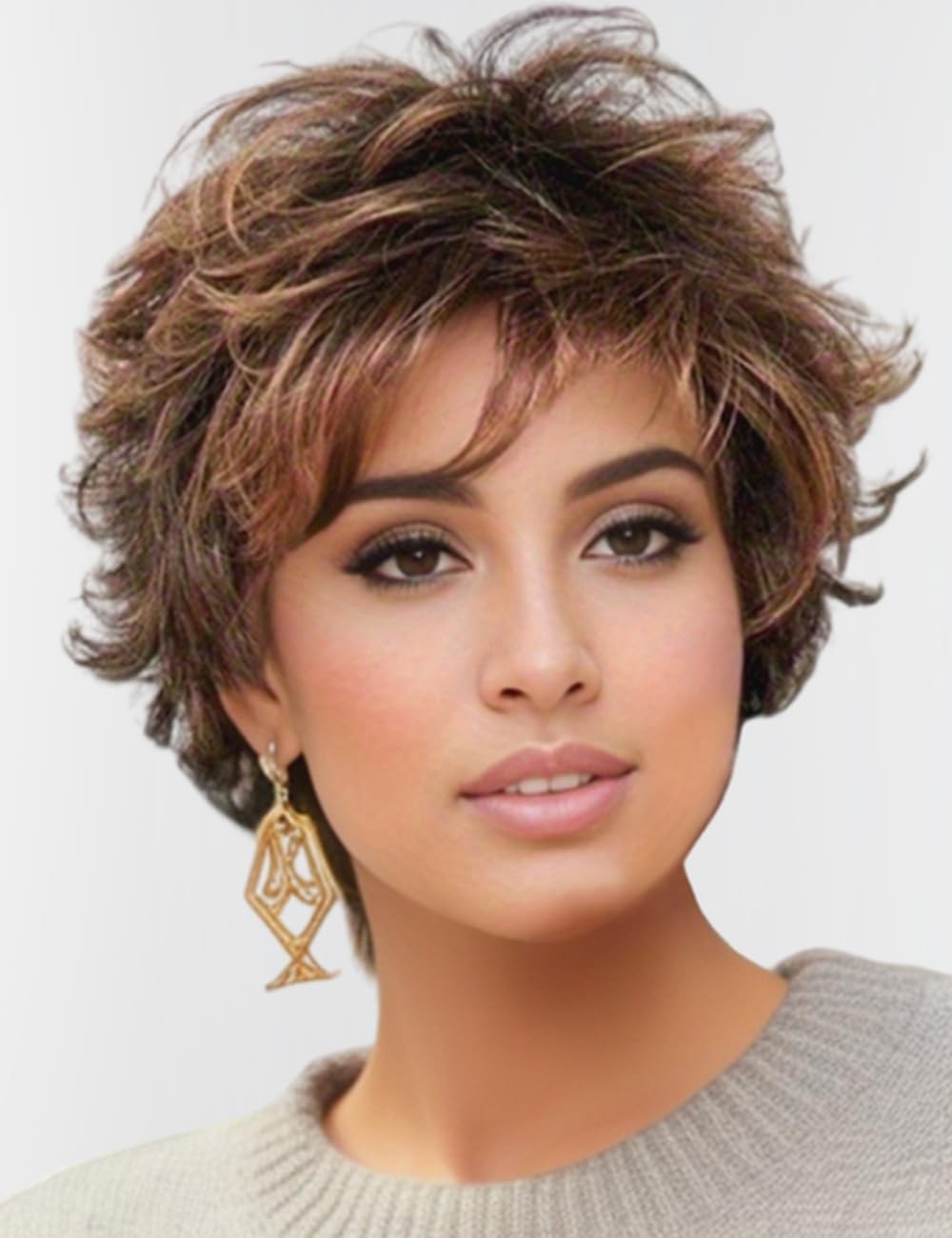 Short Curly Wigs Women Brown Synthetic Heat Resistant Layered Party Wig