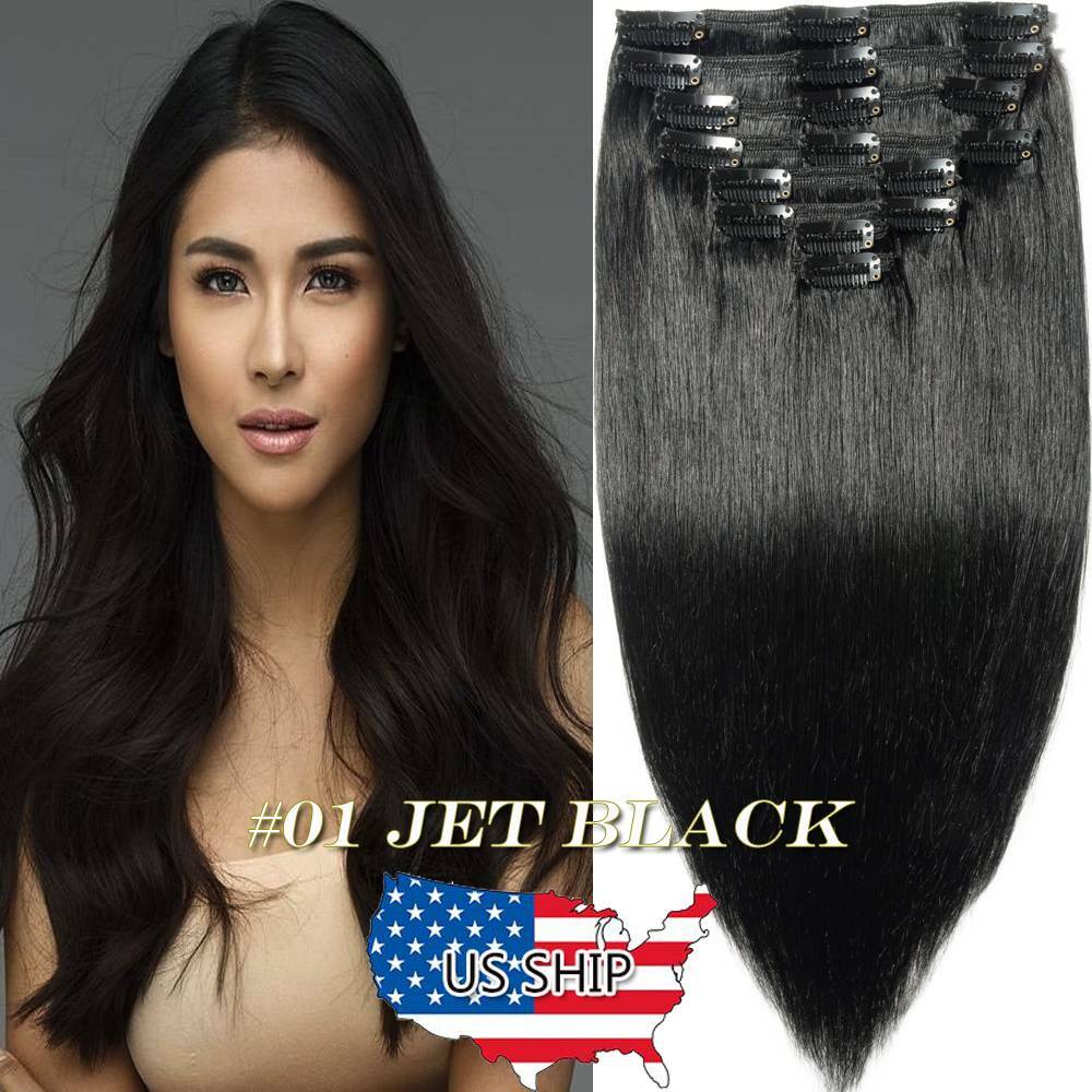 Double Weft 100% Real Human Hair Extensions Clip In Remy Hair THICK Full Head US