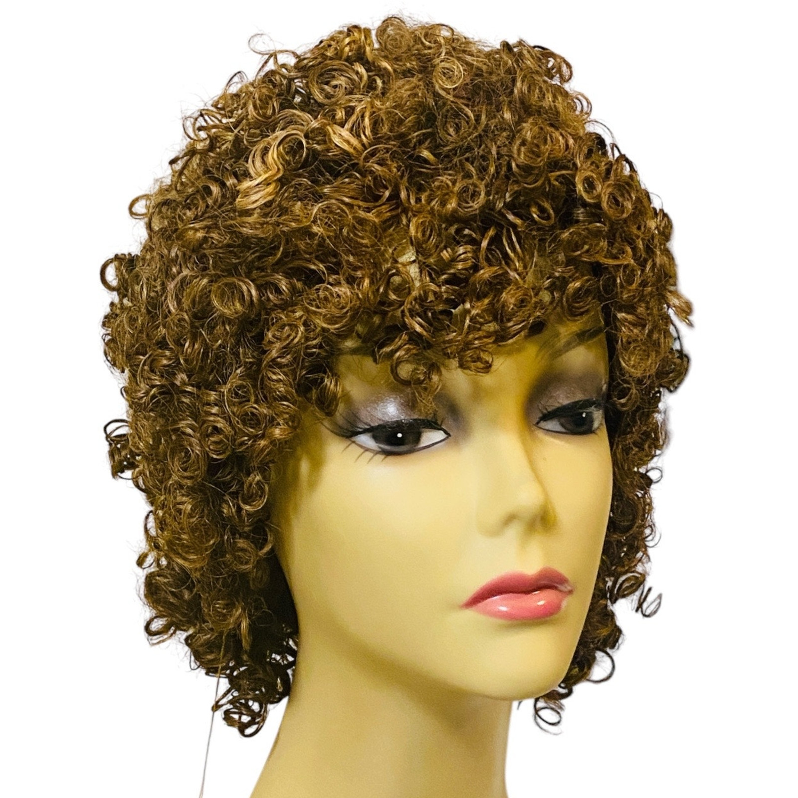 Ashro 100% Human Hair Spiral Curl Wig Brown Frost Ombre Women Size Large NWT