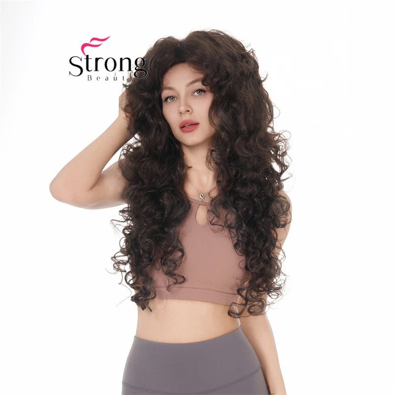 30″ Long Thick Curly Black Classic Cap Full Synthetic Wig