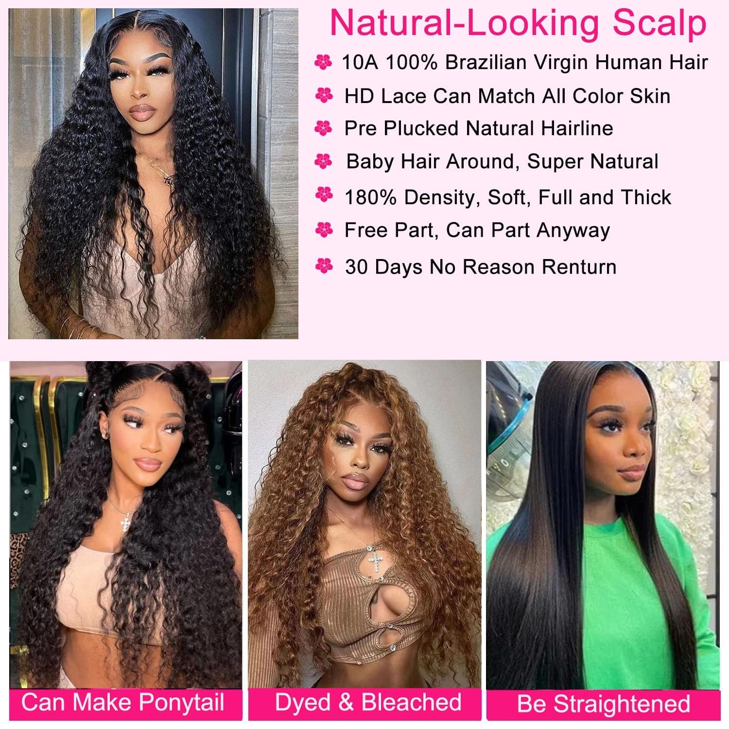 5×5 HD Lace Closure Wig – 24″ Deep Wave Human Hair, 180 Density, Pre-Plucked, Gl