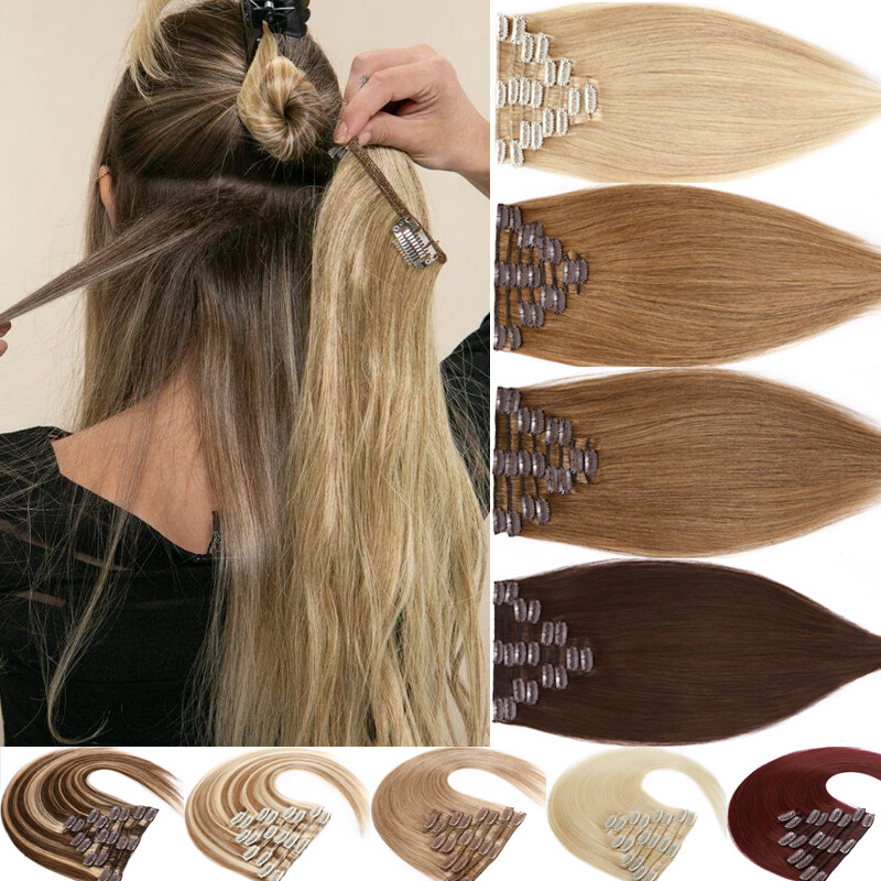 Clip In Extensions Clip On 100% Real Human Hair Extensions Full Head Balayage US