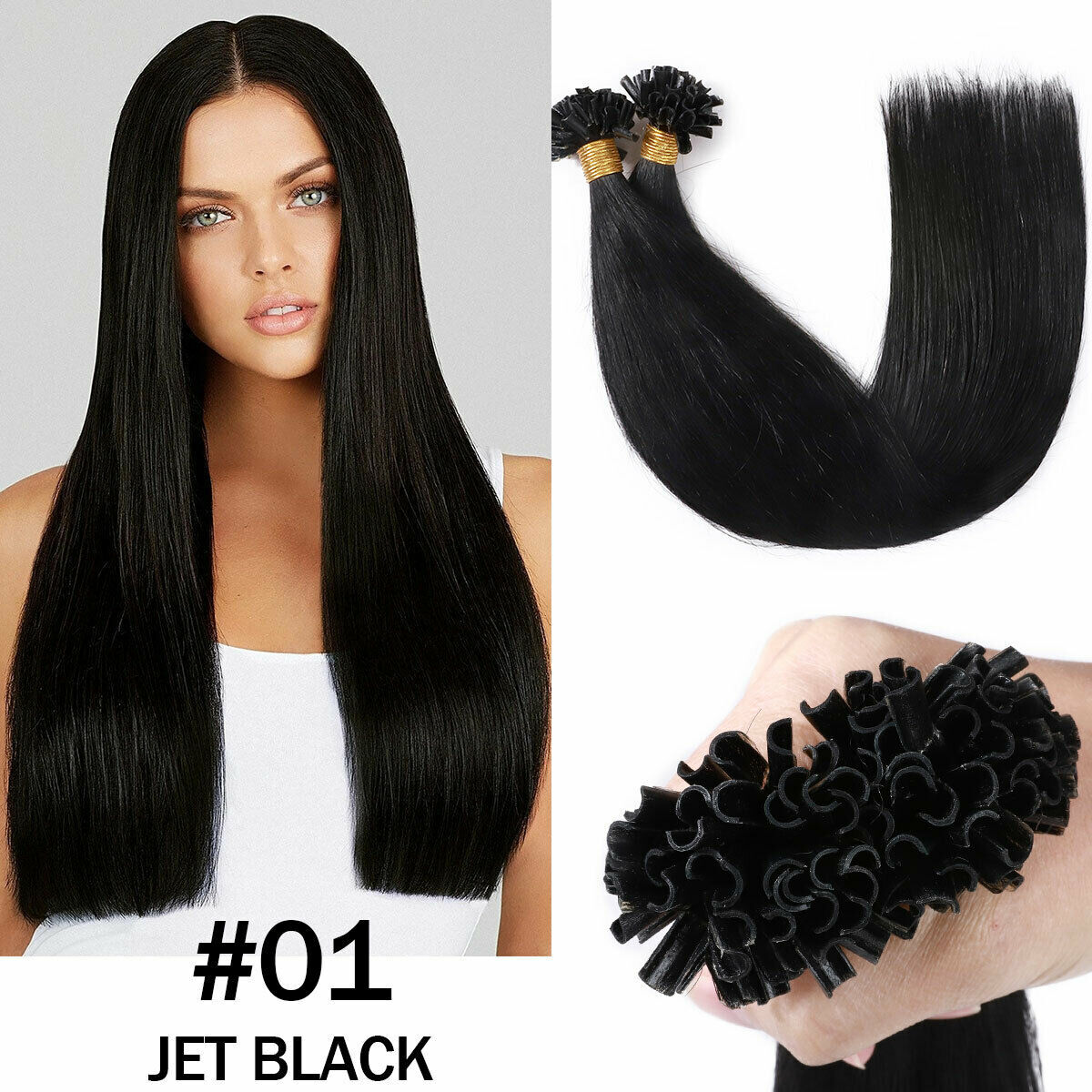 USA CLEARANCE Nail U Tip Human Hair Extensions Remy Pre Bonded Keratin Blonde 1G