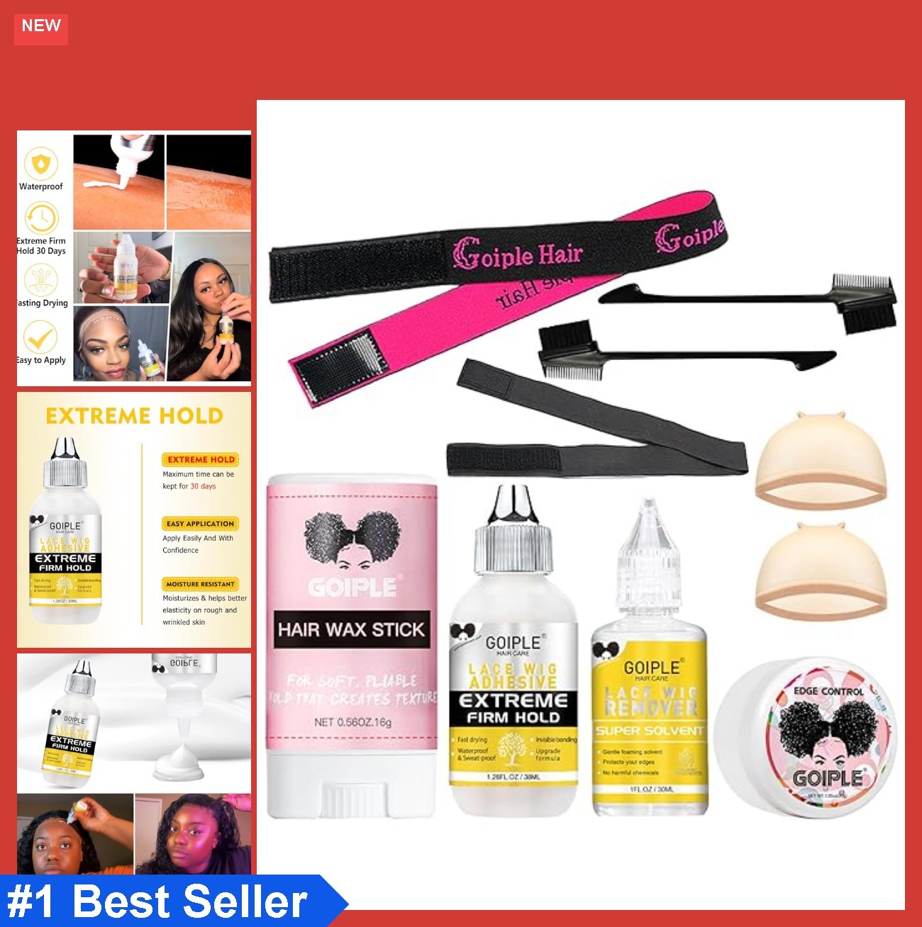 Wig Glue Kit Waterproof Lace Front Adhesive with Remover Wax Stick Edge Control