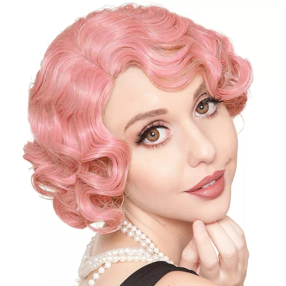 Short Blonde Curly Wig Finger Wave Synthetic Hair for Women 1920s Halloween