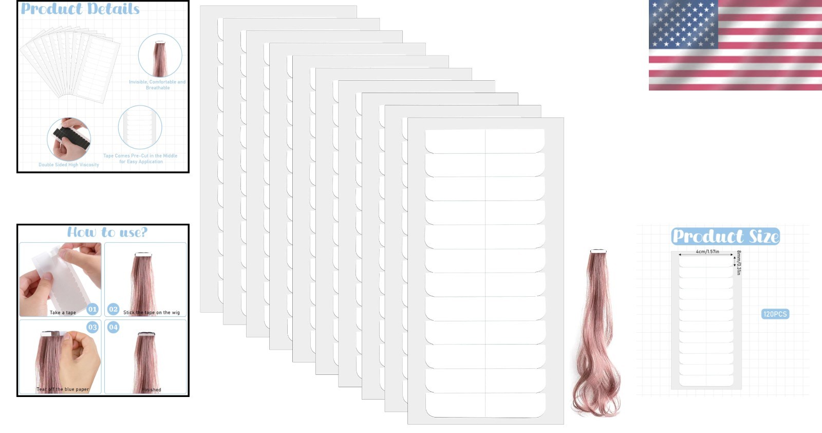 120pcs Invisible Double-Sided Hair Extension Tape – Waterproof Durable Hold