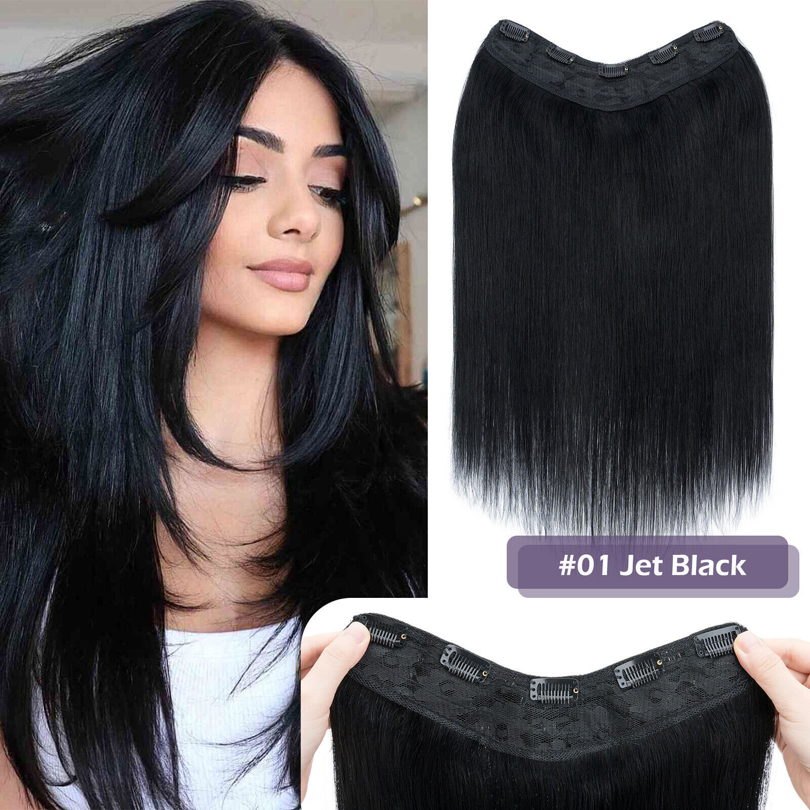 One Piece V Shape 100% Real Clip in remy Human Hair Extensions Highlight