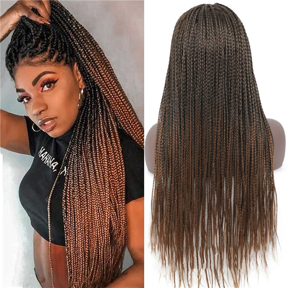 26″ Long Box Braids Wig for Black Women Synthetic Full Braiding Wigs Middle Part