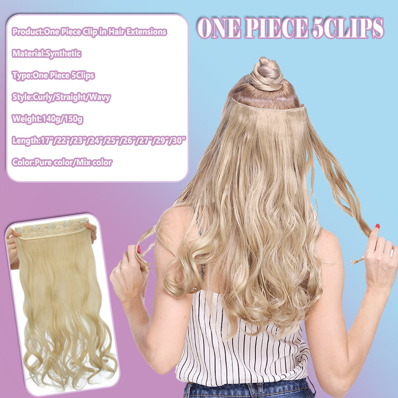 17~30 Inch Clip in Hair Extensions Natural Thick Wavy 5Clips Hairpieces Balayage