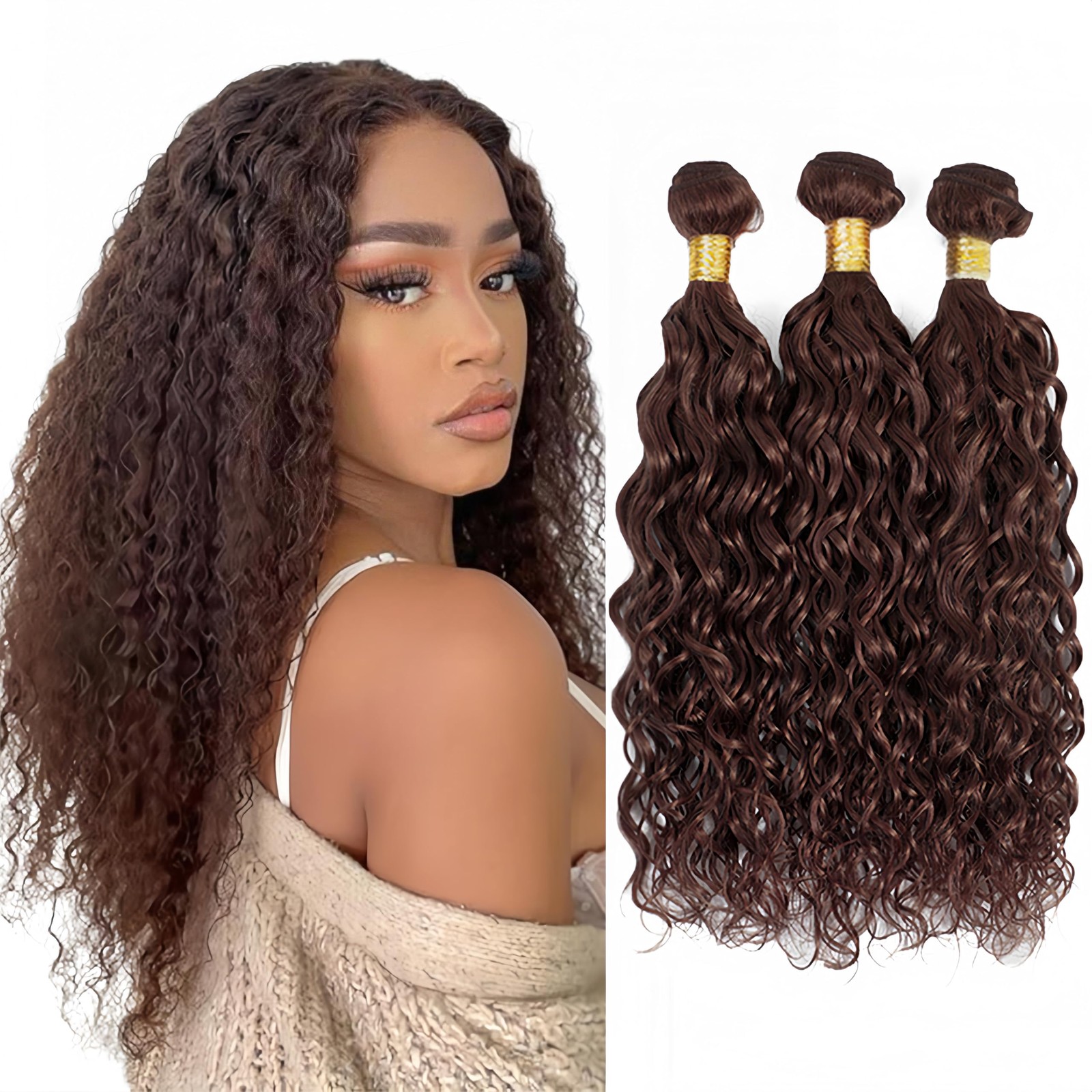 Brown Human Hair Bundles Color 4 Kinky Curly Bundles 18 20 22 Inch Niegmeag
