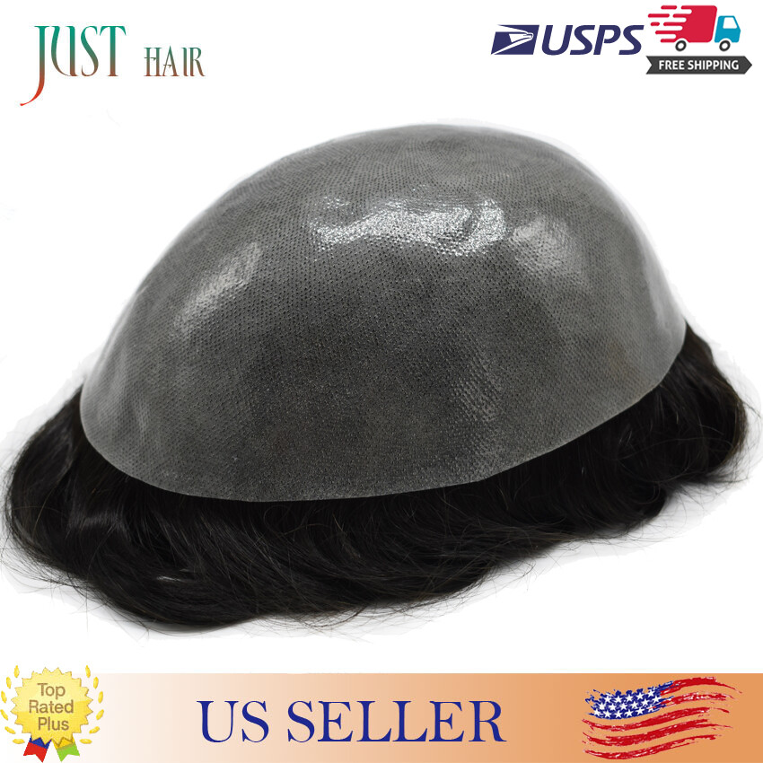 Invisible Thin Skin Mens Toupee Remy Hair Replacemen Poly Hairpieces System PAPY