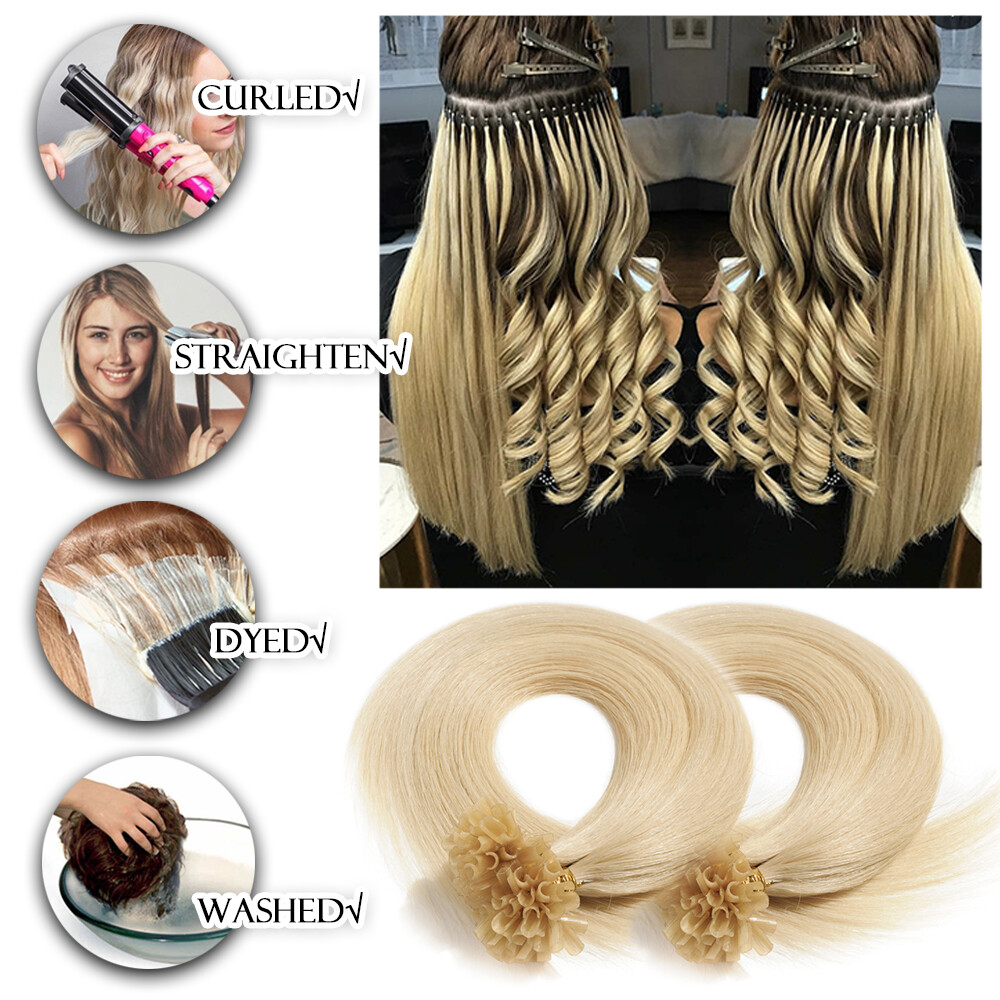 THICK 100PCS Russian 100 Remy Human Hair Extensions Nail U Tip Keratin Pre Bond