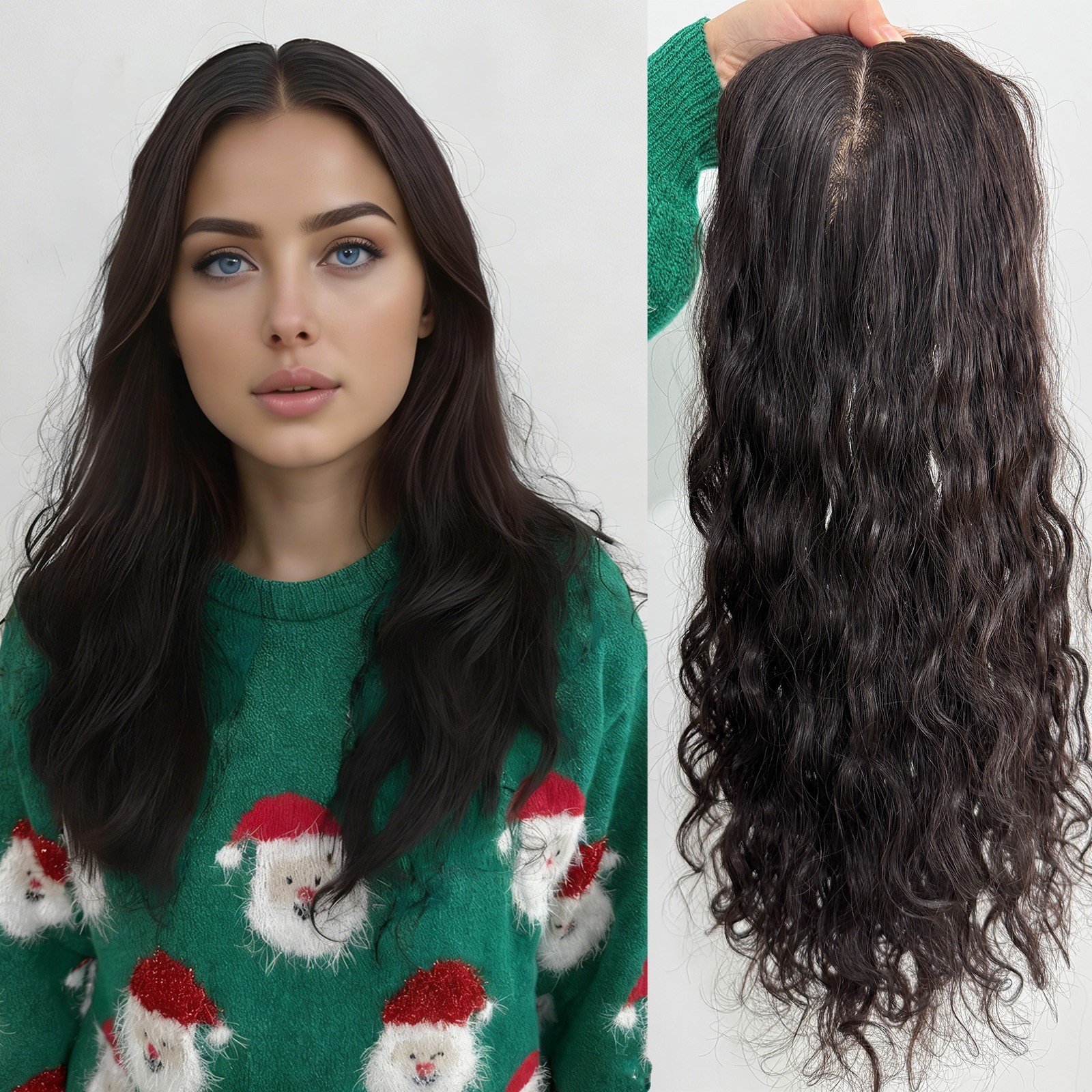 150% Desnity Wavy #1b Black Silk Base Topper 15x16cm Real Human Hair For Woman