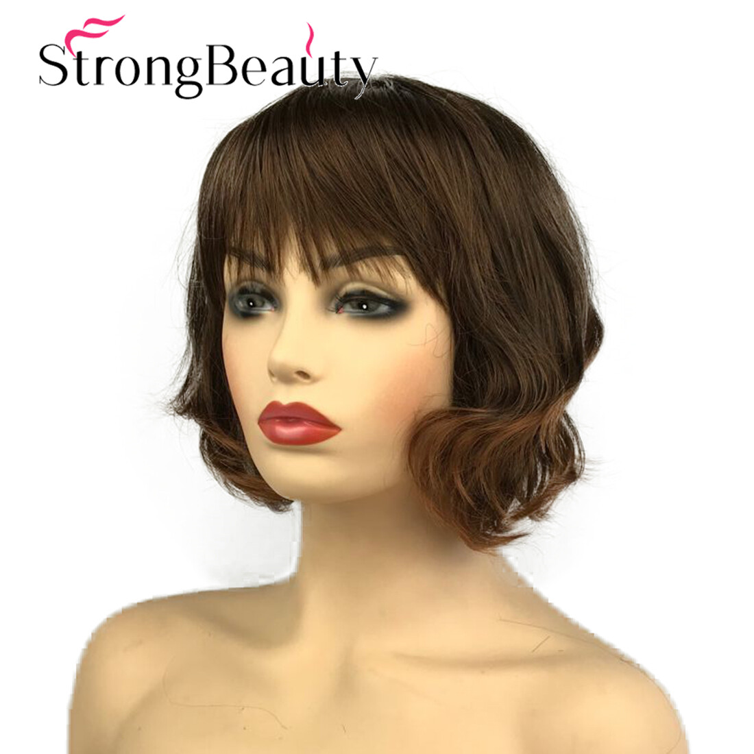 Fashion Women Short Curly Bob Wig Synthetic Party Mix Brown Hair Wigs #2T30