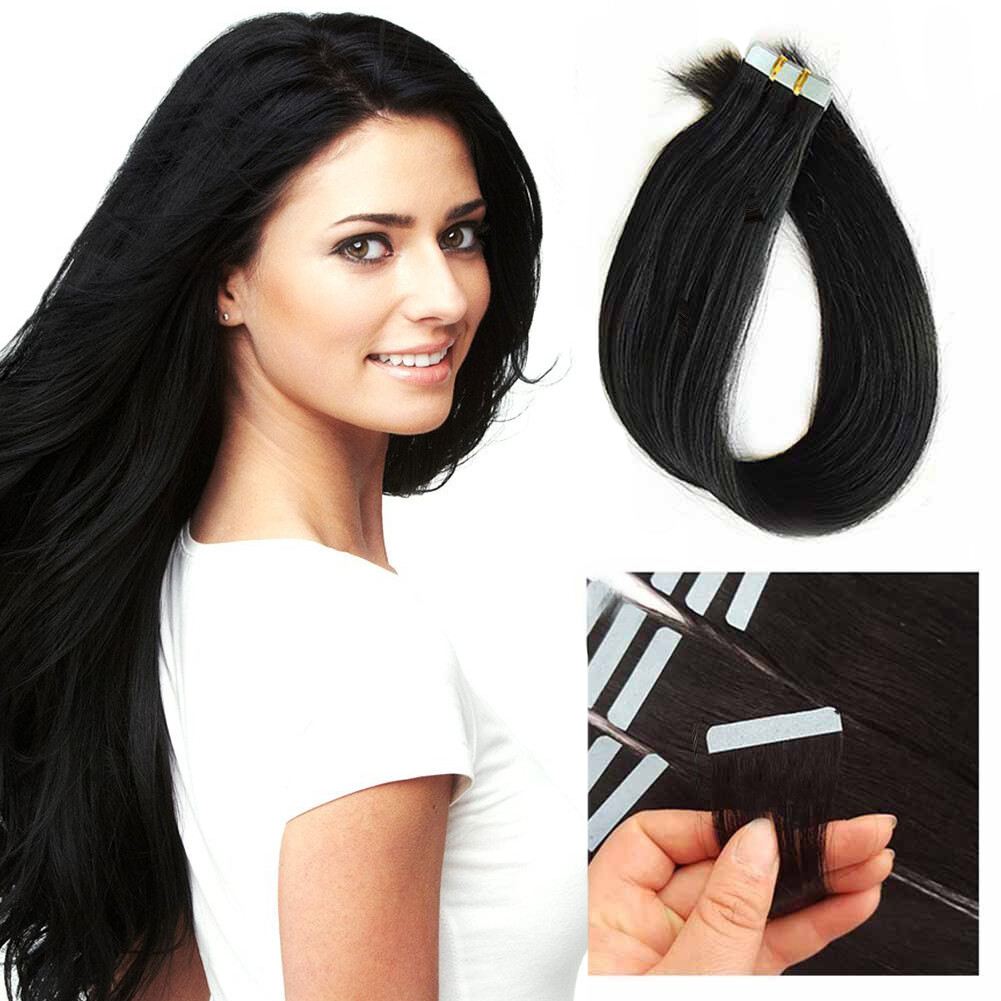 Tape in Human Hair Extensions Invisible Glue Adhesive Skin Weft RussianRemy Hair