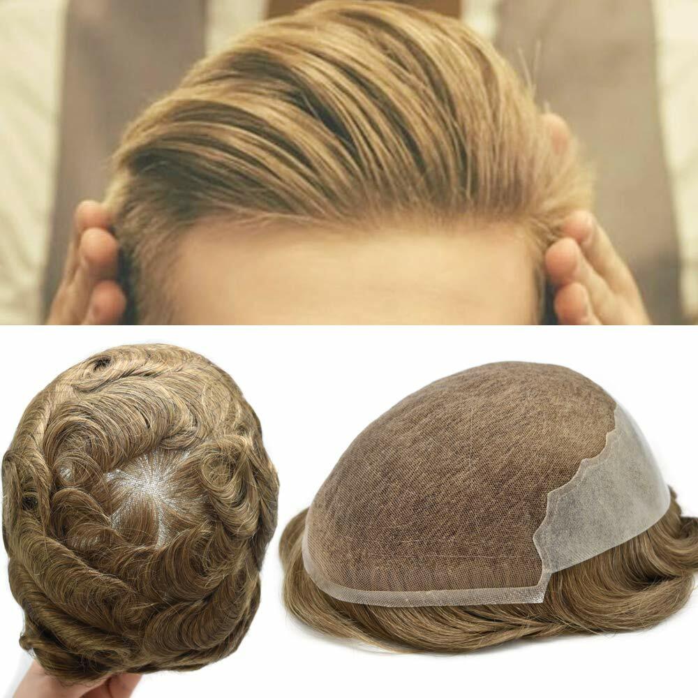 Mens Toupee Hairpiece French Lace Front Hair System Replacement PU Skin Mens Wig