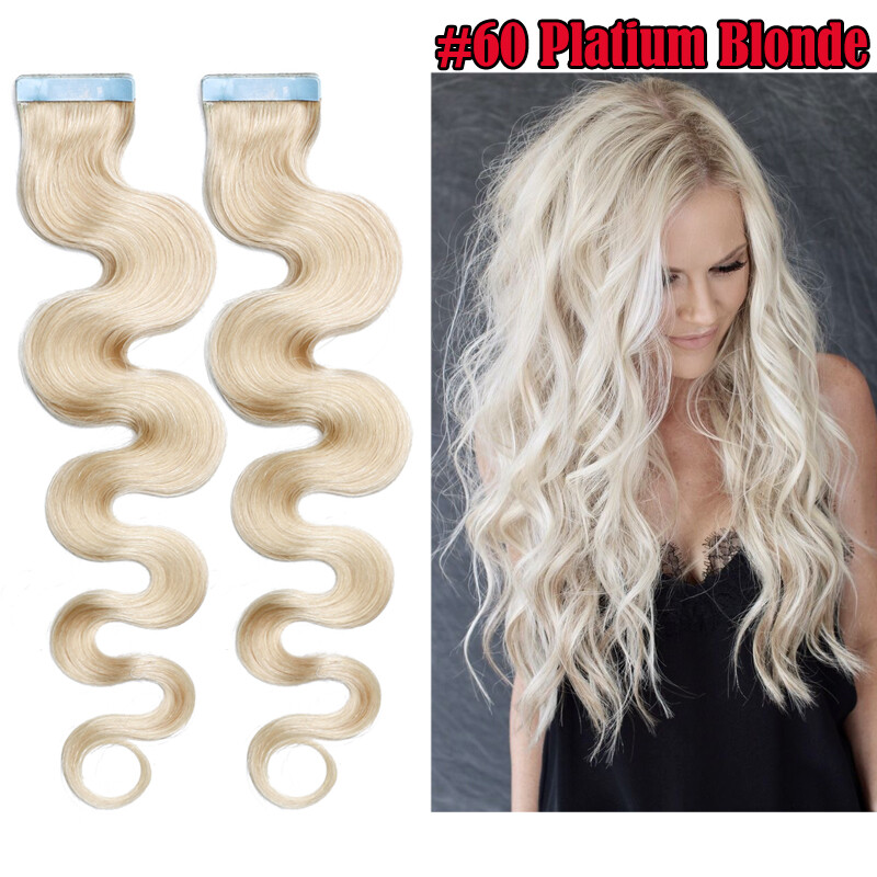 Body Wave Tape In 100% Remy Human Hair Extensions Skin Weft 20pcs 50g Wavy Remy