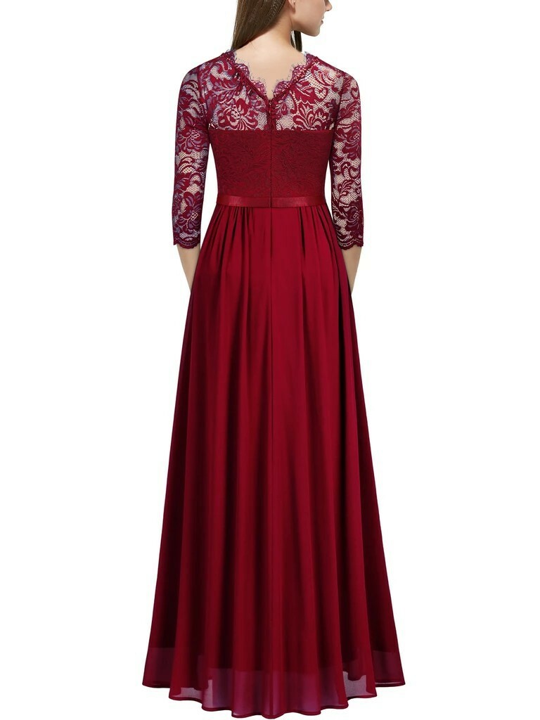 Women Formal Floral Lace Cap Sleeve Evening Party Maxi Dress Round neck Bulk Out