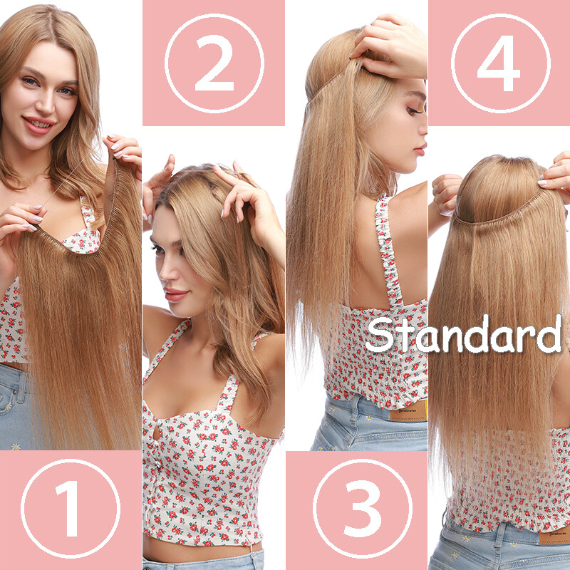Wire on Clip in Remy Human Hair Extension Invisible Ring Headband Weft One Piece