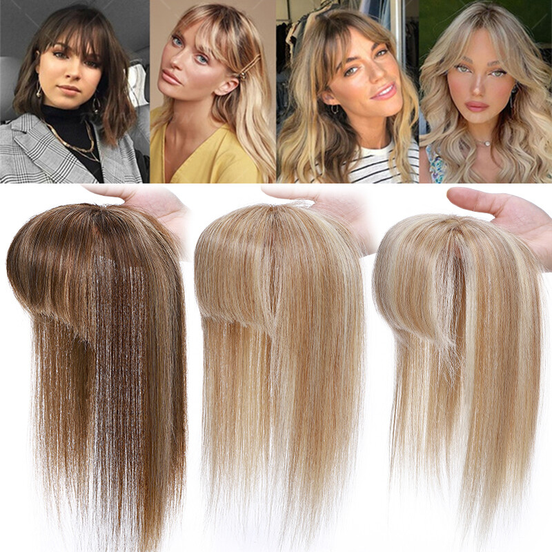 100% Remy Human Hair Topper Toupee Hairpiece Wigs Clip In Silk Base Honey Brown