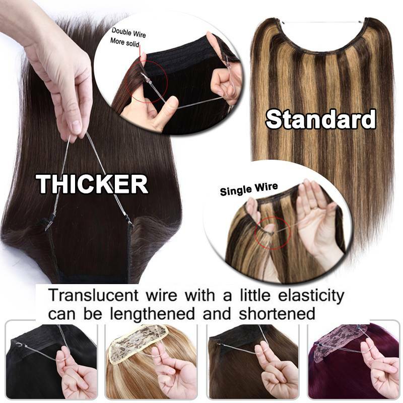 Thick Hidden Weft Wire In One Piece Remy Human Hair Extensions No Clip Balayage