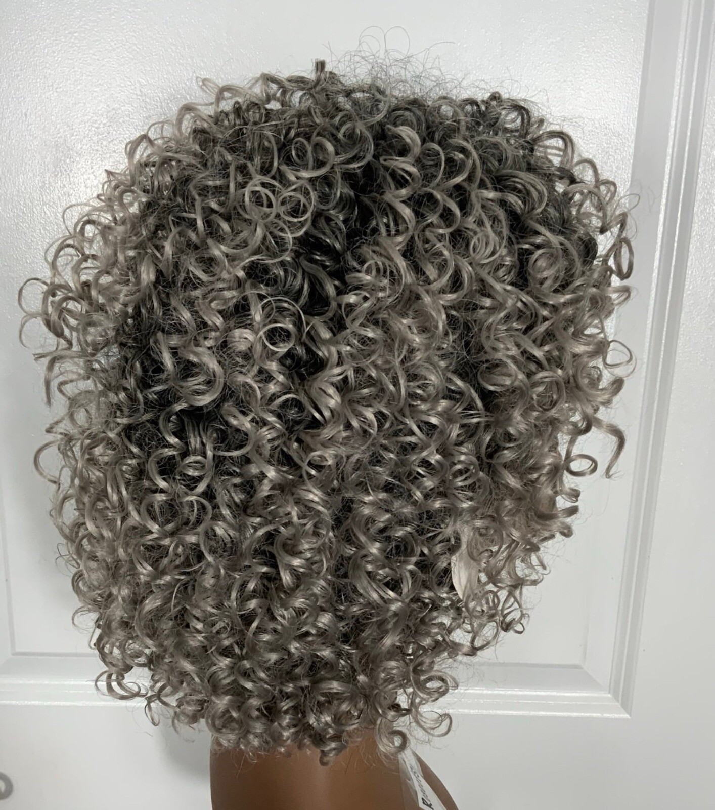 NEW Synthetic Wig Silver Rooted All-Over Spiral Curls MidLength Sz Average 8-18