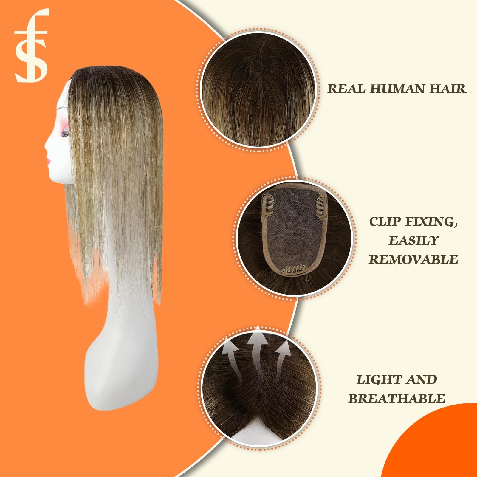 Full Shine Brown Hidden Crown Hair Extensions Fading To Blonde Highlight Top