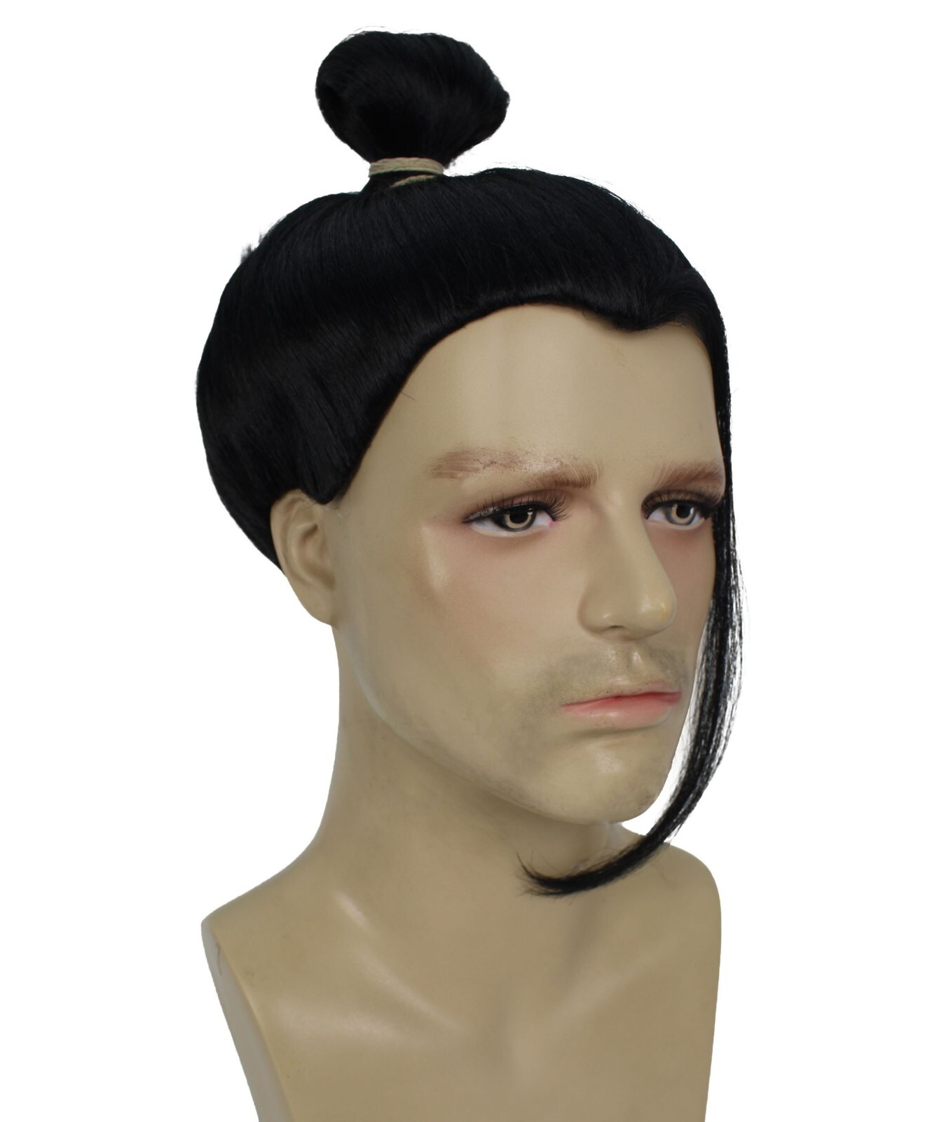Adult Men’s Striking Black Anime Villain Wig With A Bun I Synthetic I HM-1627