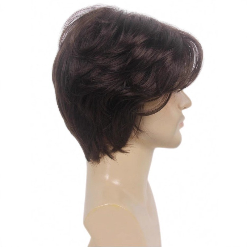 Men Brown Wig Fashion Short Beanie Hairpiece Male Universal Cosplay Glueless Wig