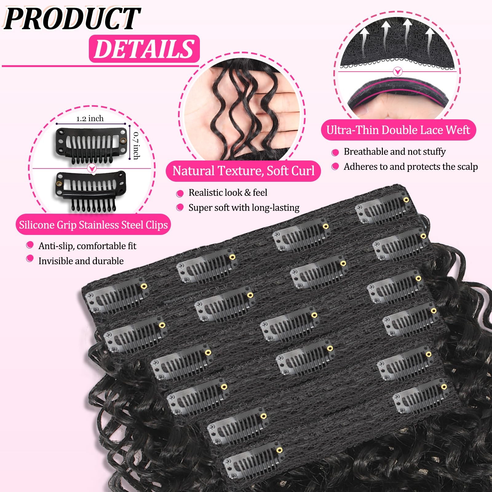 Curly Clip In Hair Extensions 6 Pcs 18 Clips Water Wave Clip Ins 100％ Pure Pr…