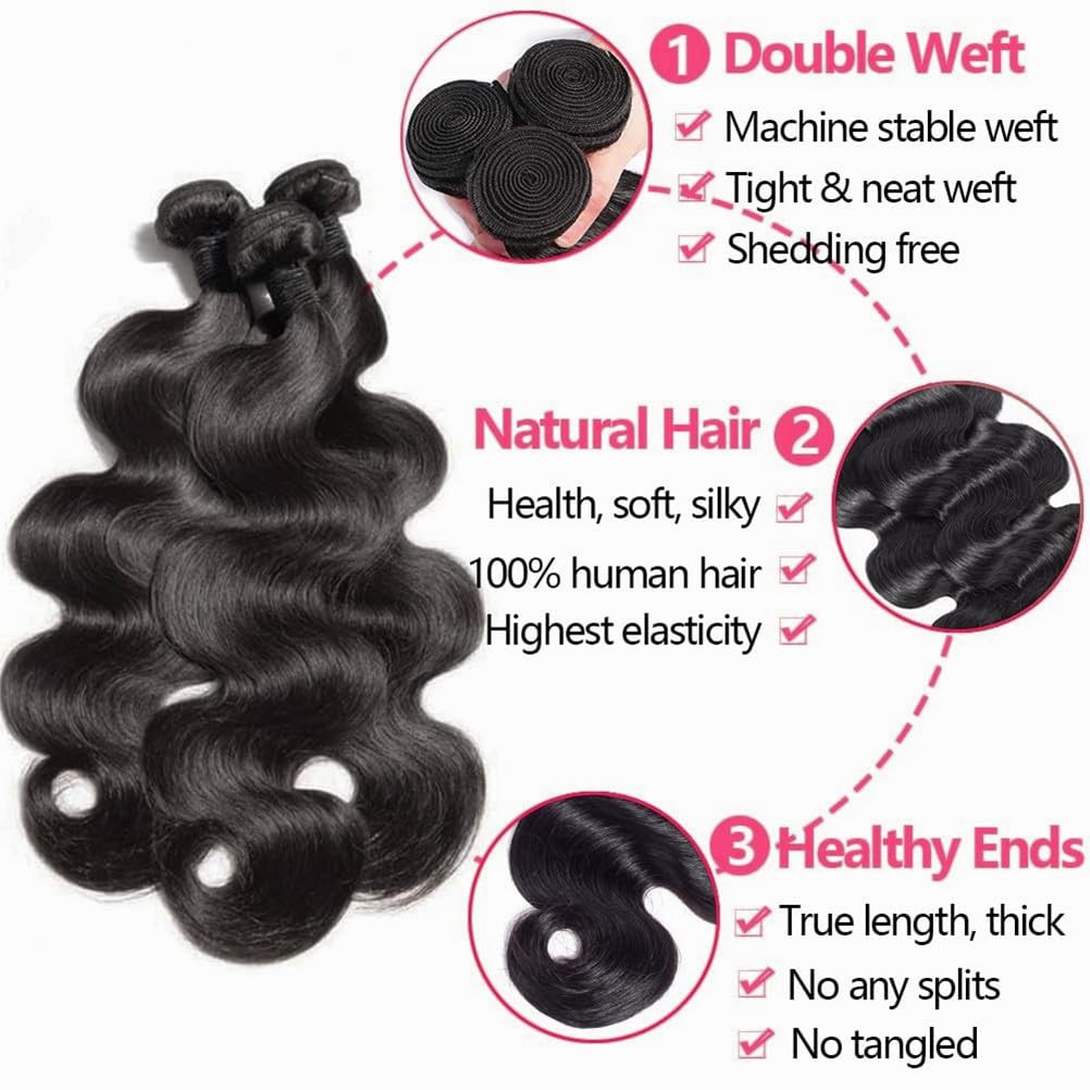 Feibin Human Hair Bundles Closure 10 12 1410 Inch Body Wave Closure Bundles 100