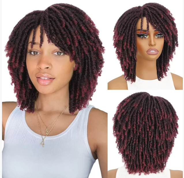 Afro Curly Brown Black Synthetic Hair Wigs Women Braided Hairstyle Natural
