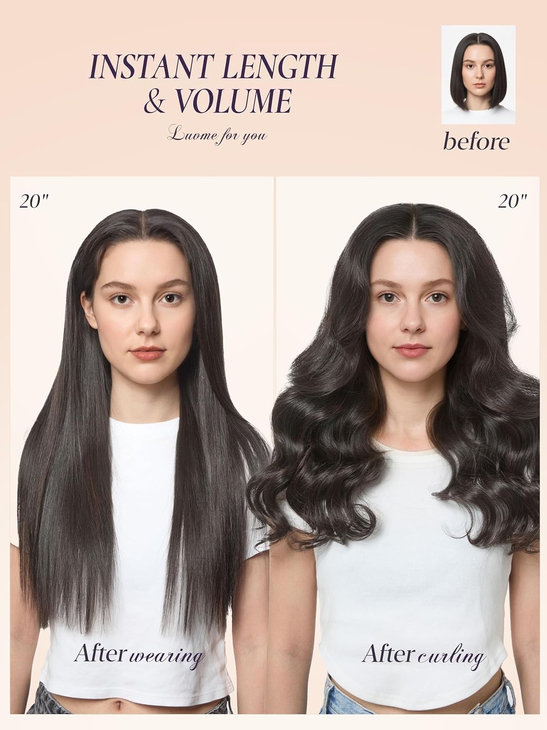 LUVME Handmade Weft Clip in Hair Extensions Human Hair 18 Inch 120g 7pcs Natura