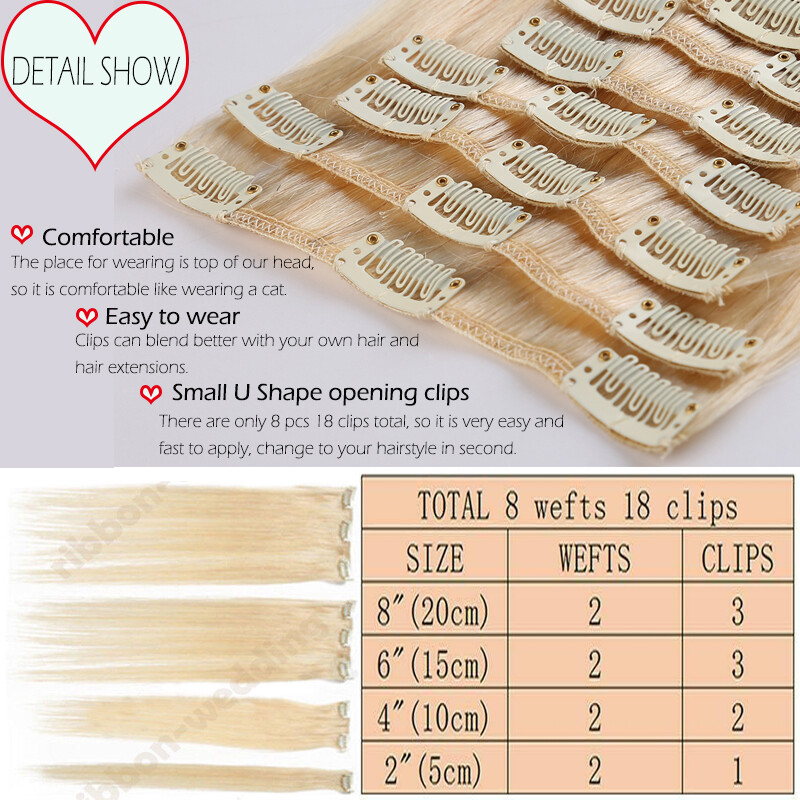 CLEARANCE Clip In 100% Real Remy Human Hair Extensions Full Head Highlight Long