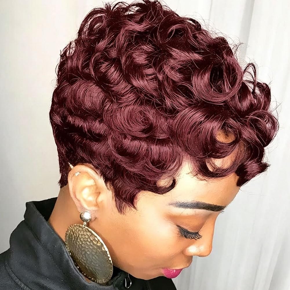 6″ Short Pixie Wigs Black Women Short Black Curly Pixie Synthetic Hair Wigs