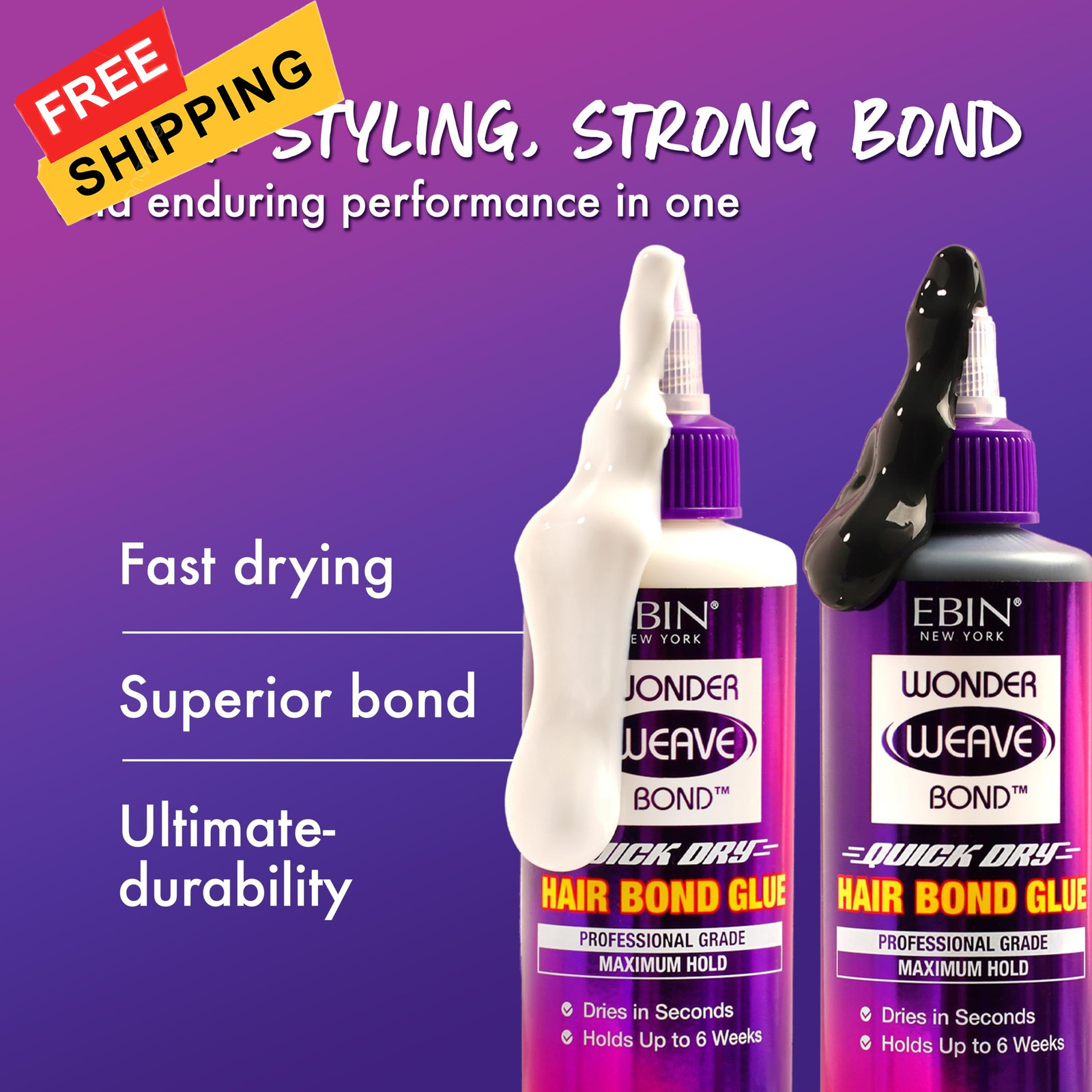 EBIN NEW YORK Wonder Weave Bond Hair Glue Black | Quick 2 Fl Oz,