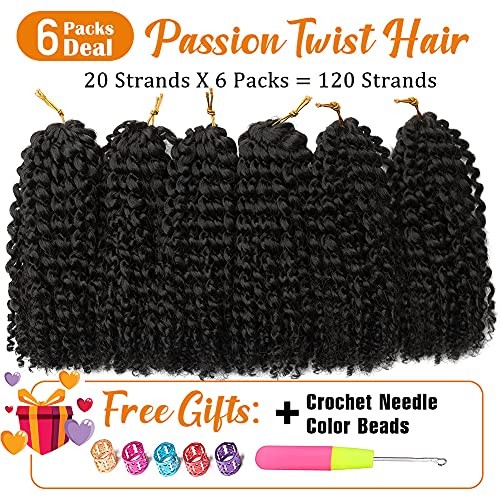 Passion Twist Hair Water Wave Crochet Braids for Black 8 Inch (Pack of 6) 1B