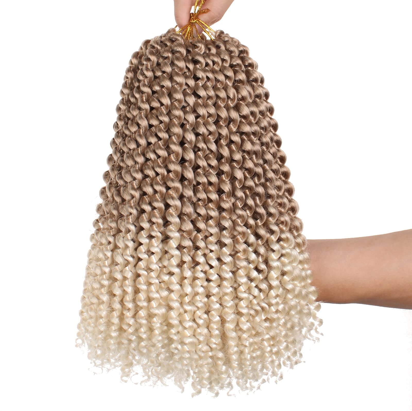 Leeven 7 Packs 12 Inch Passion Twist Hair Ombre Blonde Water Wave Crochet