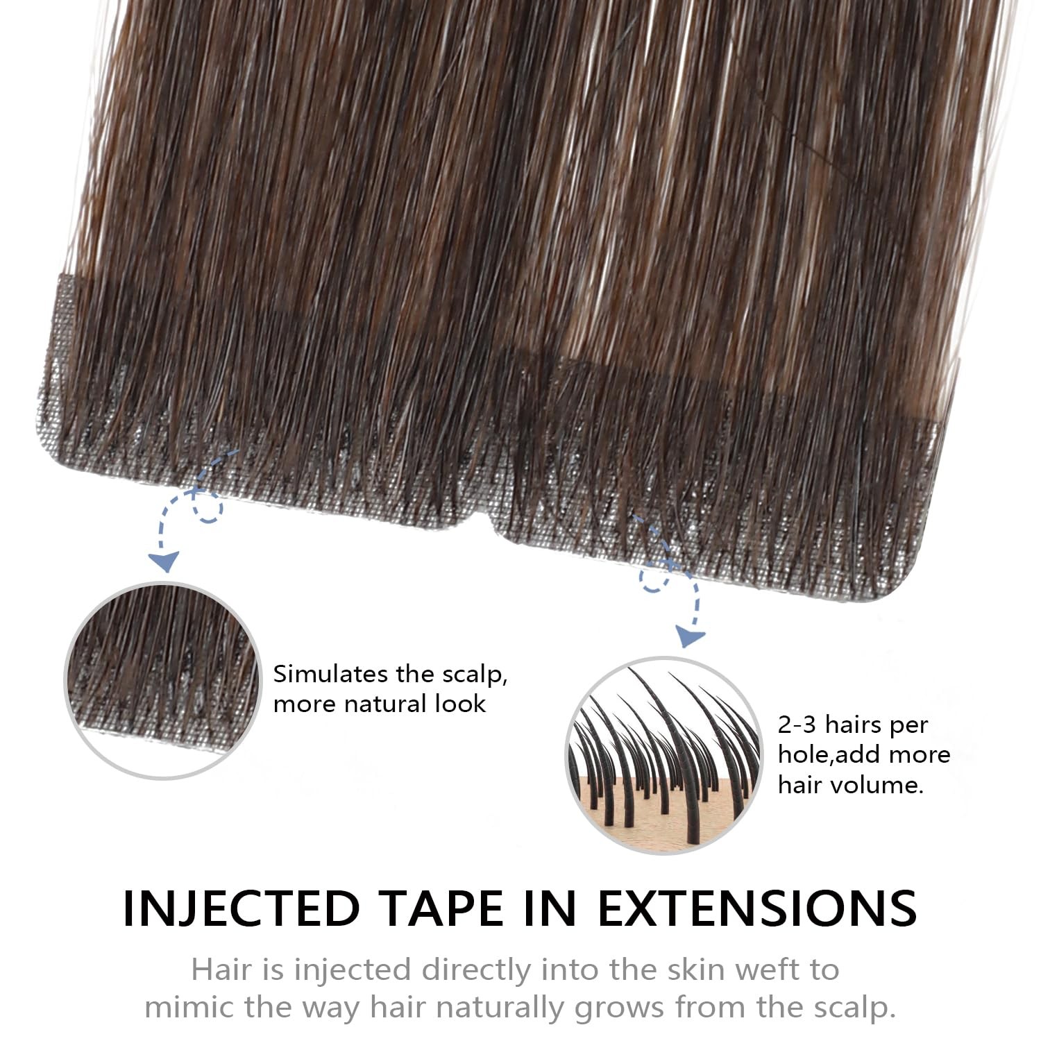 Cookayu Invisible Tape In Hair Extensions Darkest Brown 20Inch 45G 20Pcs