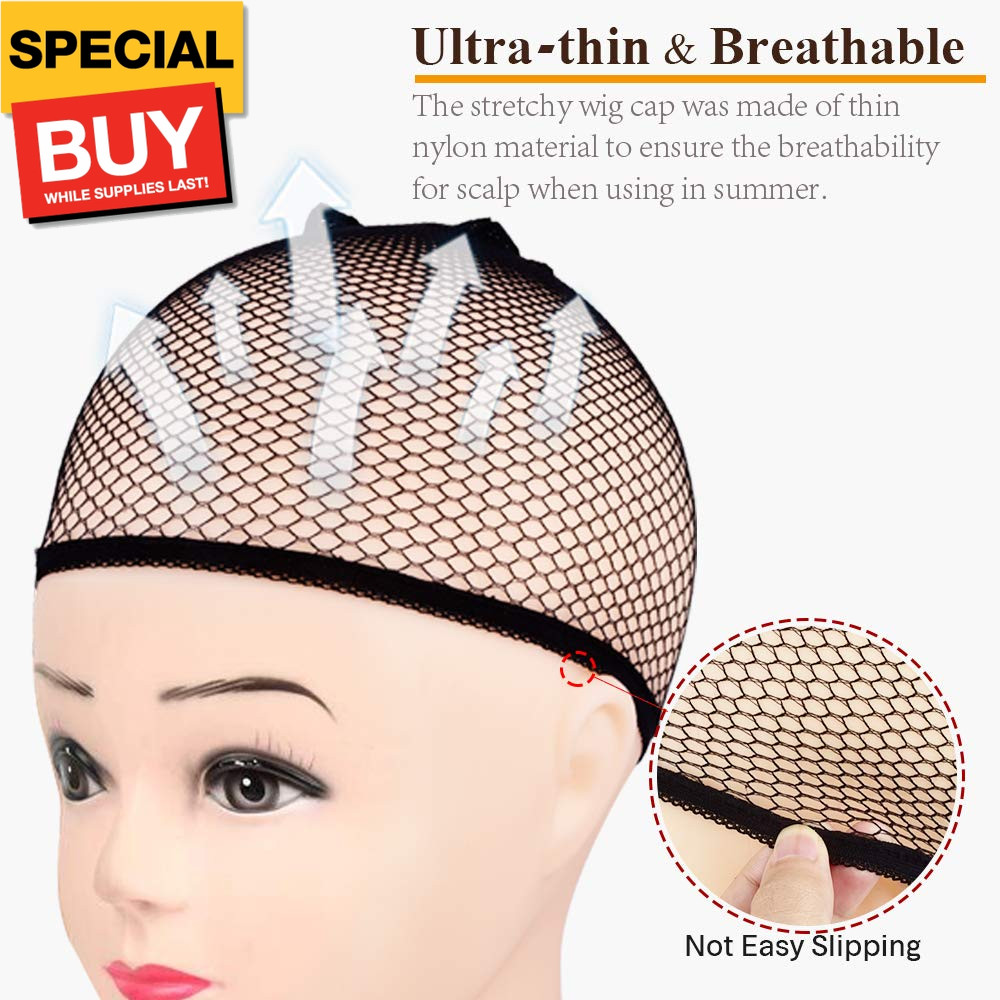 6PCS Wig Cap Non Slip, Black Mesh Net Wig Caps for Women Men, Kids, Weaving Hair