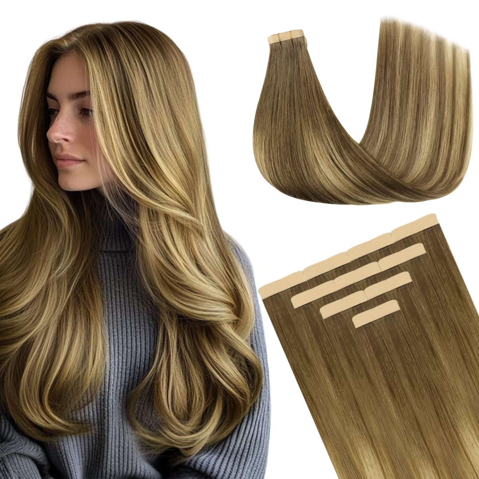 DOORES Medium Brown Highlighted Dirty Blonde 10″ 20g Human Hair Extensions