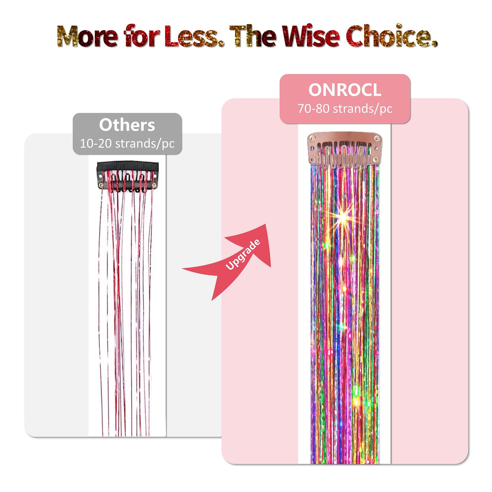 ONROCL Hair Tinsel Clip in Extensions 12Pcs 24 Inch Dreamy Colorful Glitter H…
